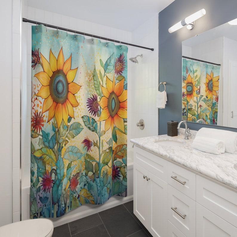 

Sunflower Shower Curtain - Boho Chic Floral Design, Waterproof & Mildew-Resistant Bathroom Decor W60H190(CM)-1 Pcs