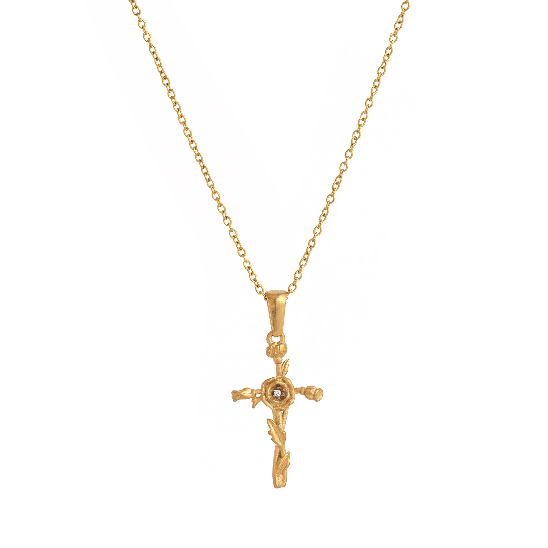 Retro Classic Titanium Steel Flower Necklace - European & American Style, French-Inspired, 18K Gold-Plated