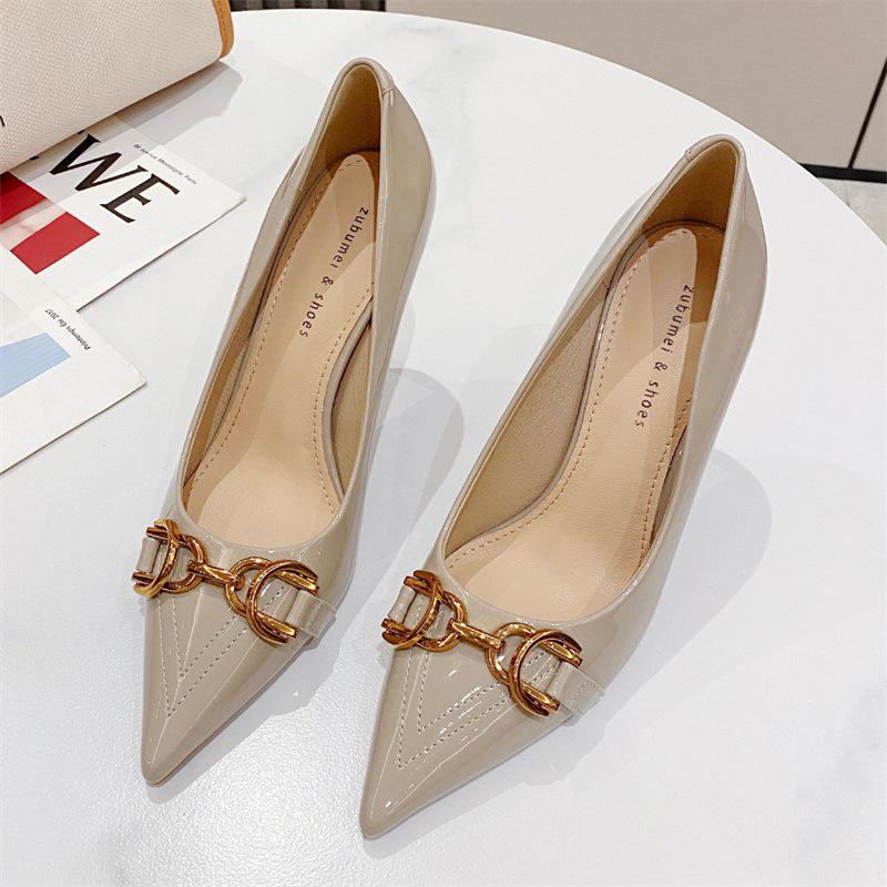 966-6 Women s Patent Leather Pointed Toe Stiletto Heels with Horse Bit Buckle 36
