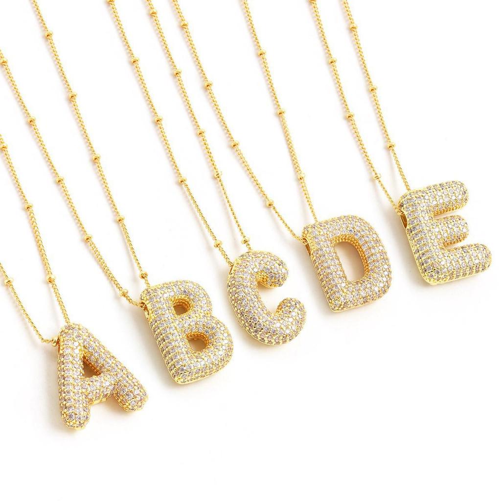 26-Letter Alphabet Pendant Necklace with Copper Clavicle Chain and Micro-Inlaid Zircon