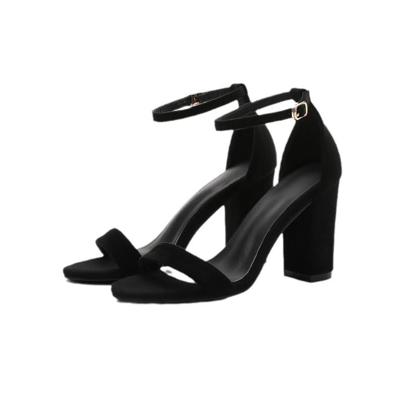 Stylish and simple thick heel light mouth with suede sandals round head high heel sexy sandals casual versatile work shoes