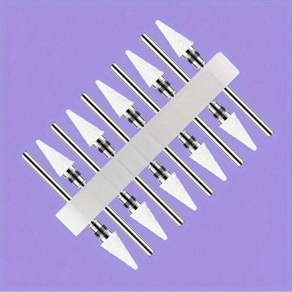 10pc/Set Ceramic Milling Cutter Nail Drill Bits Burr Gel Polish Remove Tools Cuticle Electric Manicure Files Kit Accessories