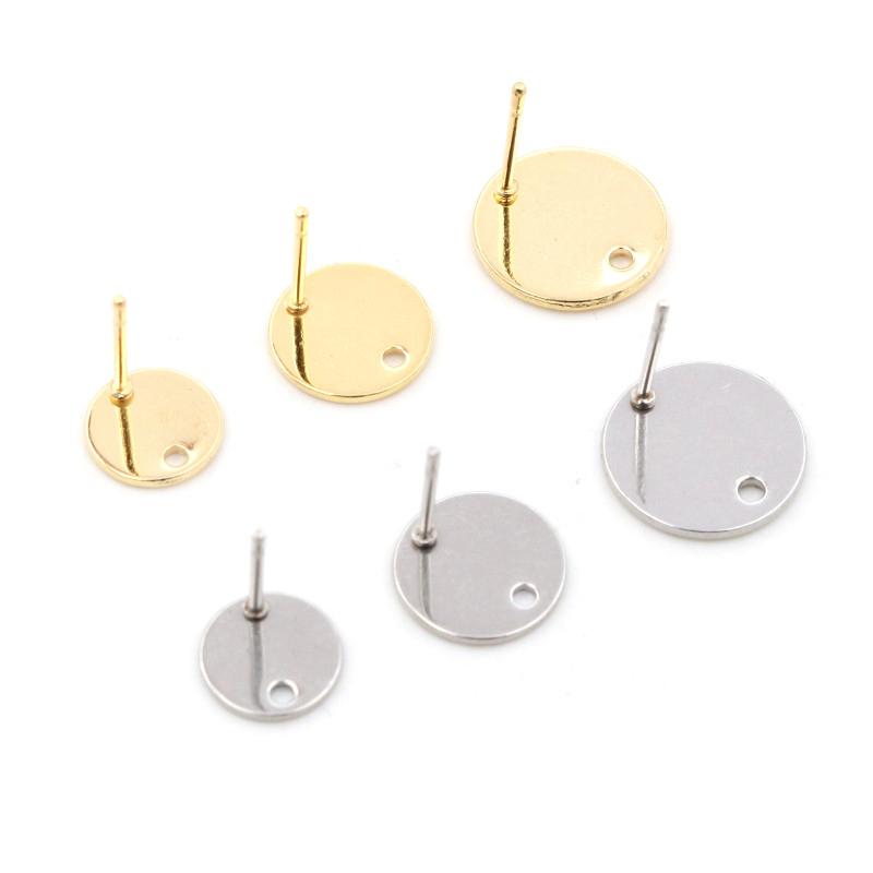 20pcs 6/8/10/12mm 316 Stainless Steel Gold Plated Pin Findings Stud Earring With Hole Connector For DIY Jewelry Making Supplies