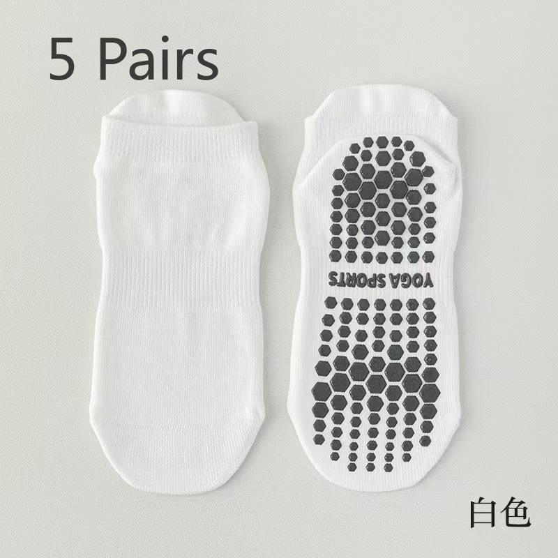 5 Pairs of Women's Spring and Autumn Cotton Non Slip Indoor Fitness Jump Yoga Sports Socks