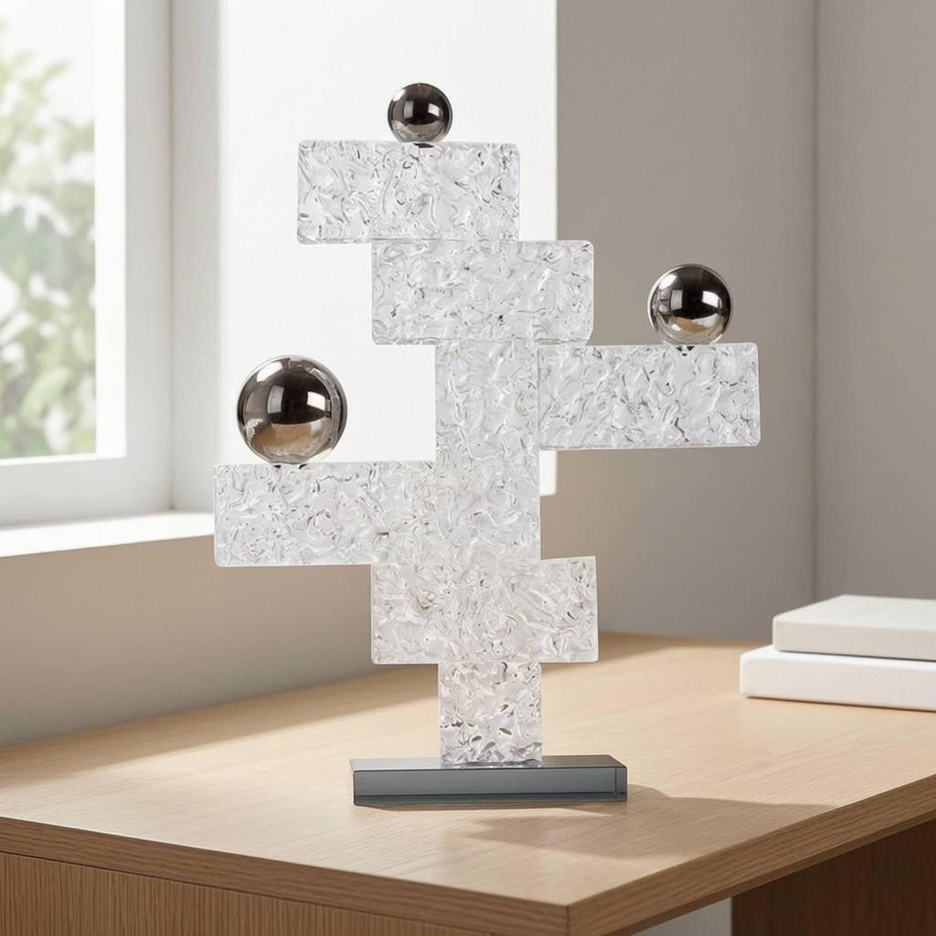 Geometric Sculpture with Mirrored Base Modern Decor Sleek for Reception Area