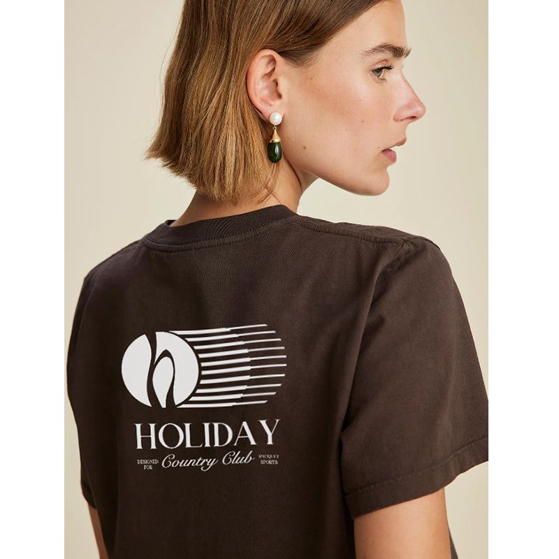 American vintage Sports Style Blazer Tennis Letter Print Cotton Loose Short sleeve T-shirt Women's Top