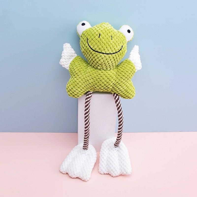 

Bite-Proof Squeaky Plush Dog Toys Cleaning Teeth Cartoon Duck Frog Shape Pet Squeeze Sound Toy Soft Fun Sound зелений
