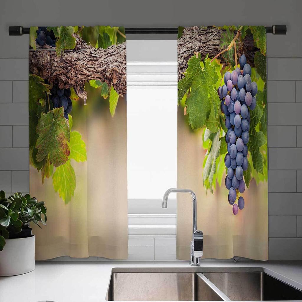 Vegetable Fruit Print Curtain Set Elegant 2Pcs Cafe Curtains Charming European Design Vintage Style Window Decor For Kitchen