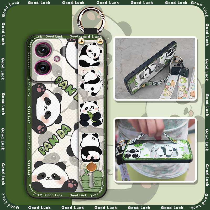 Phone Holder Wrist Strap Phone Case For MOTO G55 5G Fashion Design Wristband Panda Kickstand Cute Soft case Anti-dust