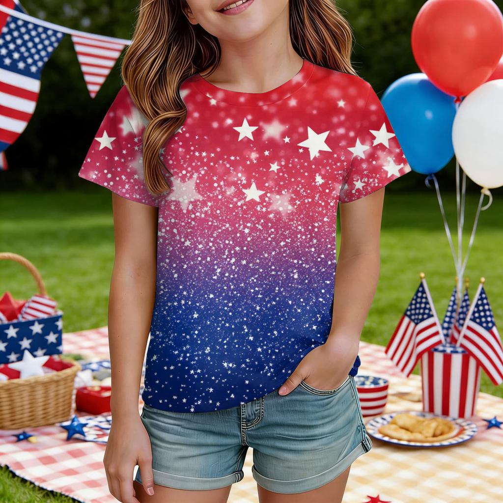 Kids Independence Day Print Round Neck Short Sleeve Casual T-shirt