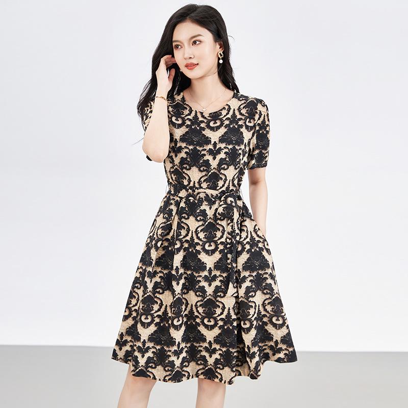

Elegant French Temperament Chiffon Printed Short-Sleeve Dress for Women Large чёрный