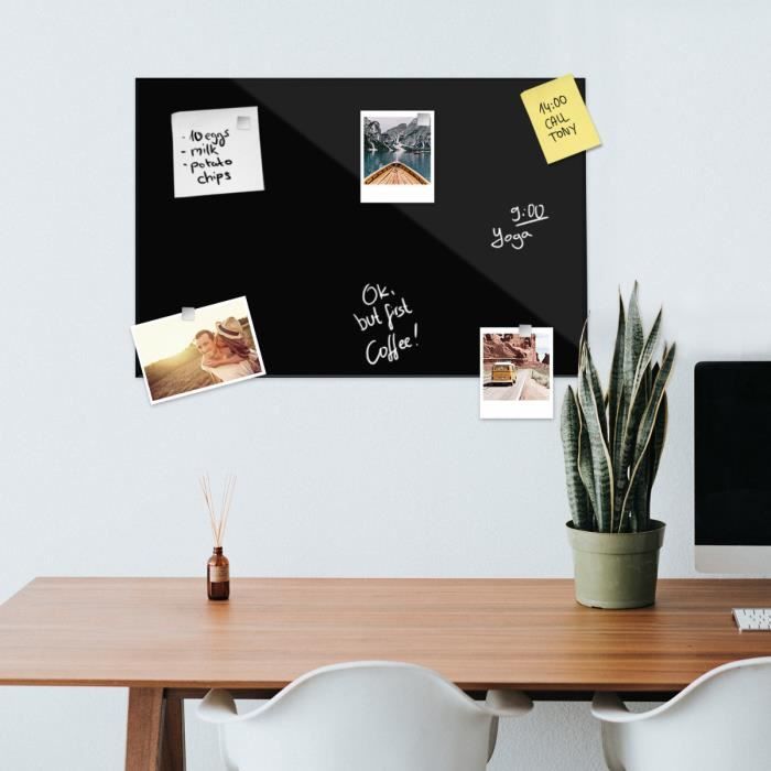 Navaris Tableau noir magnétique en verre - Tableau mural effaçable 60 x 40 cm avec 1x stylo feutre 5x aimant et kit de fixation -