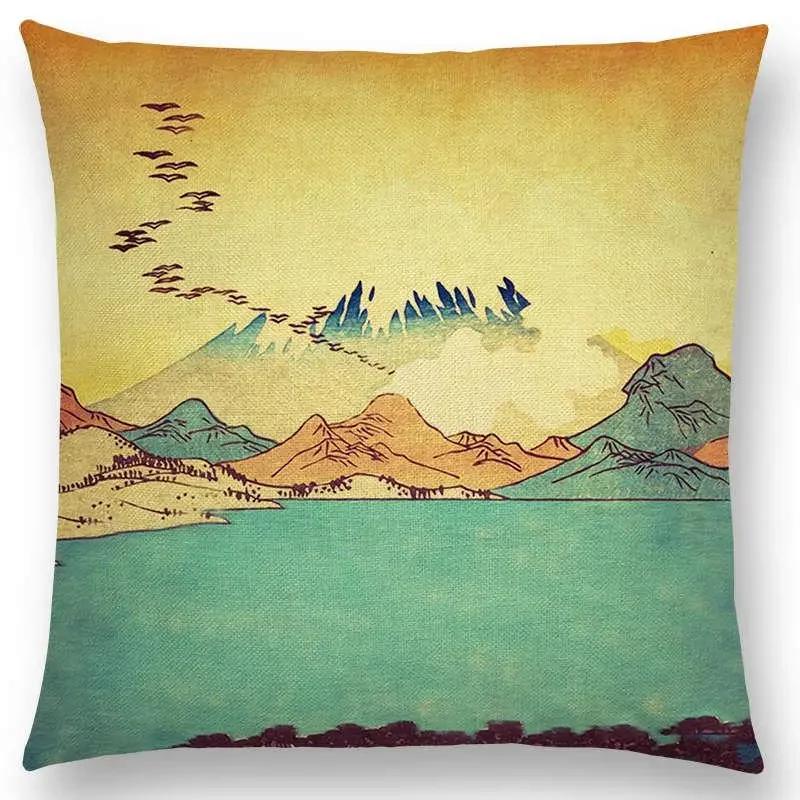 

Наволочка для подушки с изображением весны горы Фудзи, наволочка для подушки с изображением пейзажа, наволочка для дивана с изображением природы четырех сезонов, горы Фудзи 66x66cm