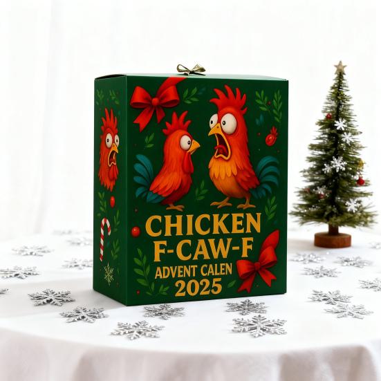 Chicken F-Caw-F Advent Calendar 24-Day Christmas Countdown Box Funny Chicken Ornaments Farm Animal Gifts for Chicken Lovers Family