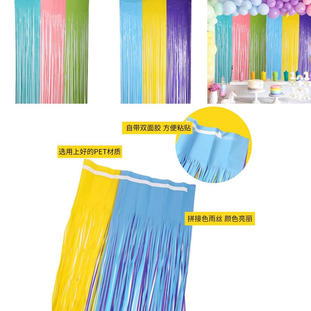 Vibrant Fluorescent Macaron Rain Curtain For Kids Birthday Party Decorations 1m X 3m