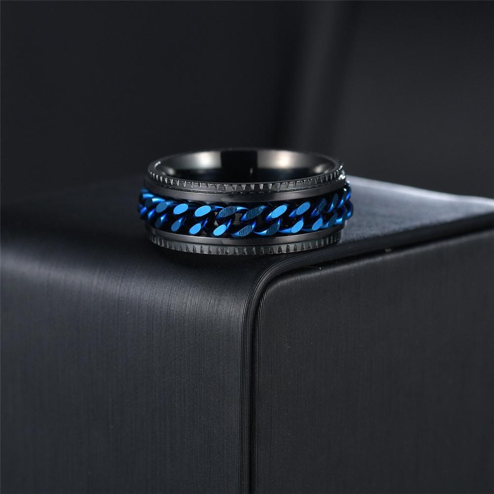 Stainless Steel Anxiety Fidget Spinner Rings for Men Women Rotatable Cuban Chain Punk Rock Anti Stress Jewelry