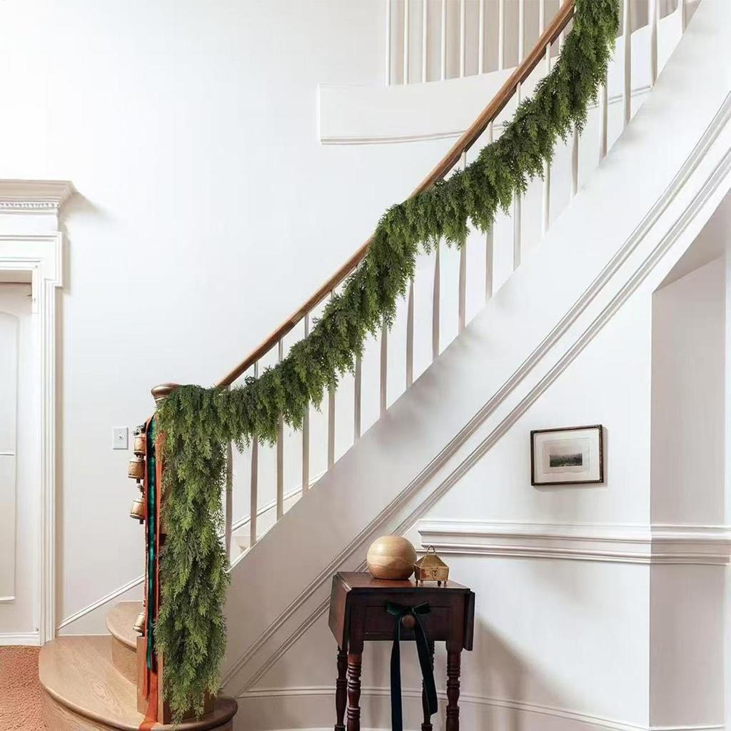 Realistic Christmas Garland Green Pine Wreath Lifelike Artificial Greenery Decor for Porch Fireplace Mantel Stair Holiday Home