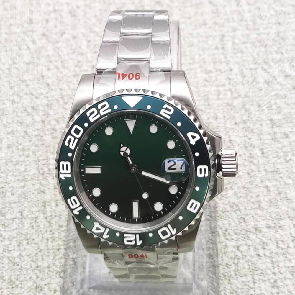 No logo Green Super Luminous Dial 40mm Men NH35 Movement Watch Sapphire Mirror Mechanical BUSINESS Watch
