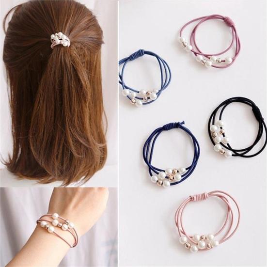 Girl Women Faux Pearl Hair Ring Knotted Rope Beaded Triad Hairband Jewelry Gift