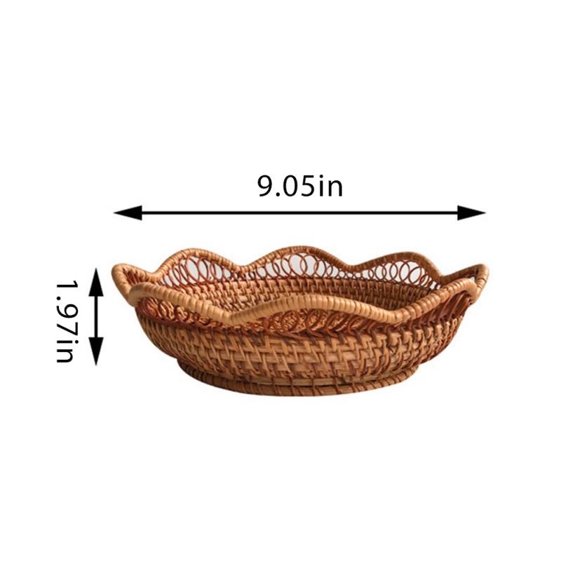 Decorative Handwoven Rattan Storage Tray Round Fruit Cake Wicker Storage Baskets Dinner Serving Tray Breakfast Bread Food Plate