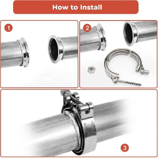 AKIHISA 1.5 Inch 304 Stainless Steel V Band Clamp, For Turbo Exhaust Down Pipes Flange Kit, Racing Ford Pickup Truck Exchange Exhaust Accessories