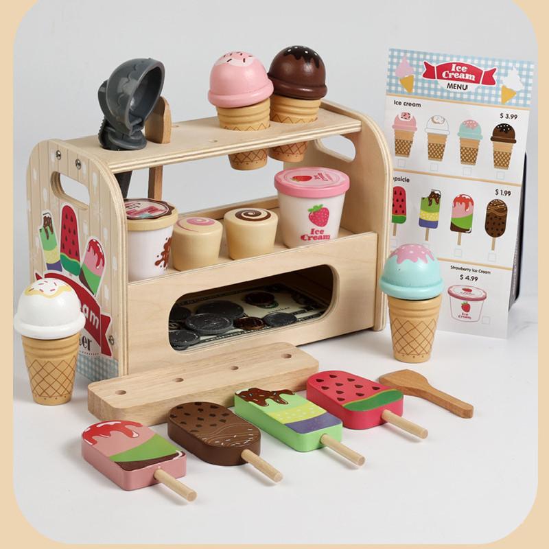 Wooden Simulation Ice Cream Shelf Children Puzzle Interactive Toy For Learning And Creative Play