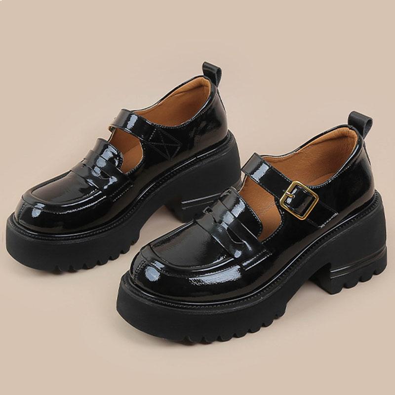Soft Leather Thick Heel Pumps All-match Casual British Style Mary Janes Platform Shoes for Women 2024 New Fashion Spring Autumn