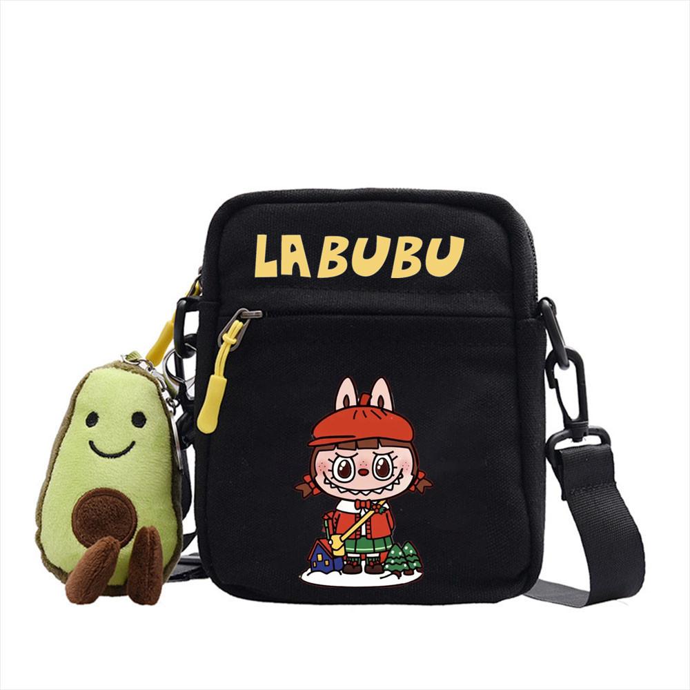 LABUBU canvas bag LABUBU peripheral small square bag doll nylon canvas lightweight simple versatile crossbody bag