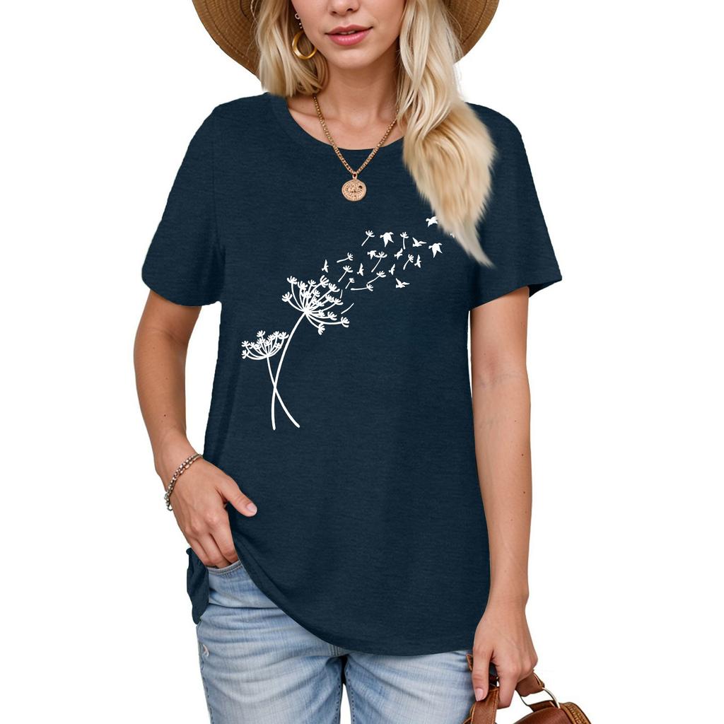 Women's Fashion Casual Summer Comfortable Printed Round Neck Short Sleeve Top Blouse
