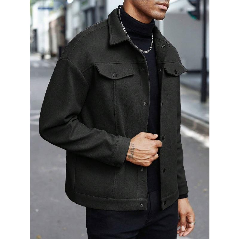 

Men s Casual Wool Blend Trucker Jacket Button Down Solid Color Coat S чорний