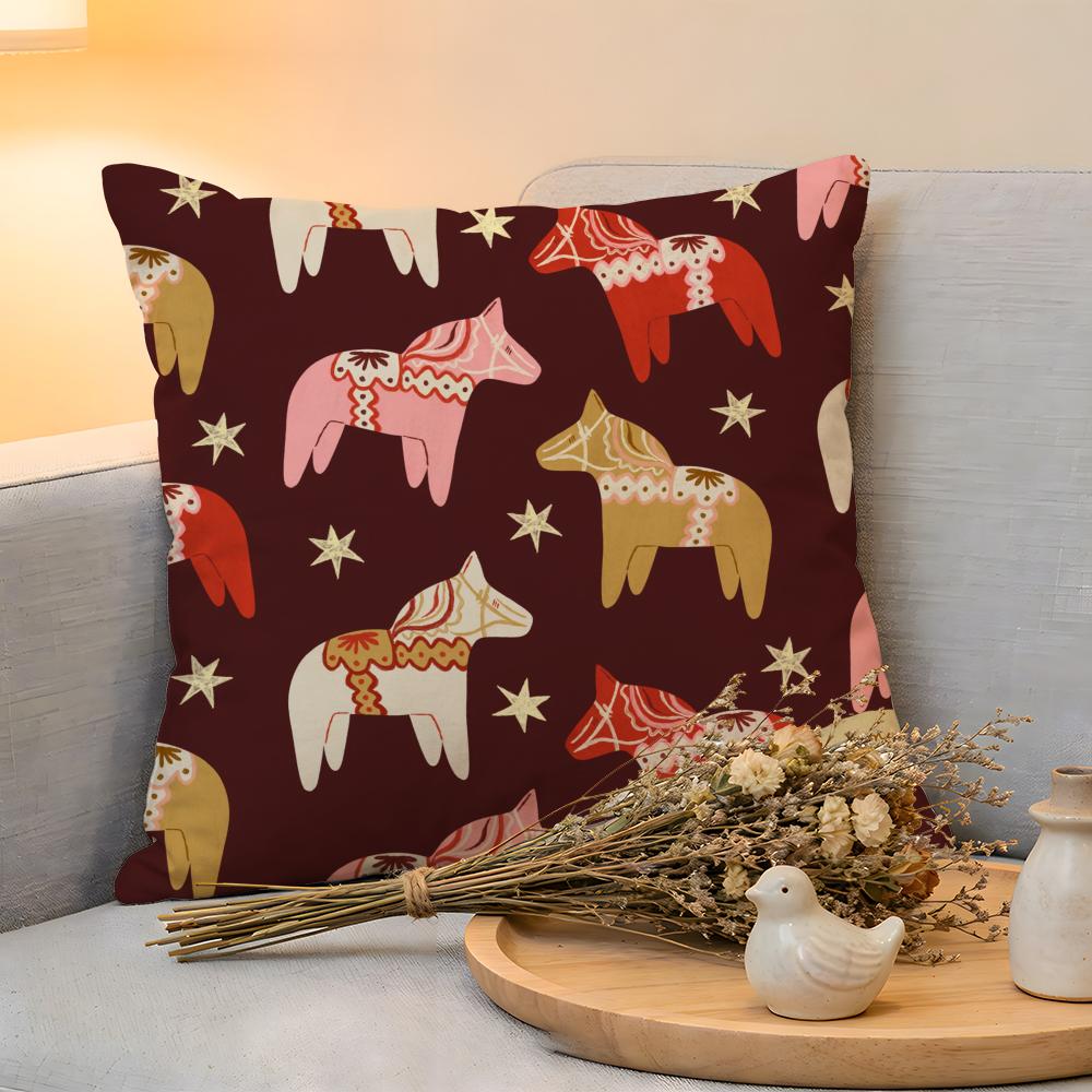 Cushion Cover Linen SkinFriendly Soft Decorative Case For Sofa Home Decor Anime Dala Horse Print Pillow cover