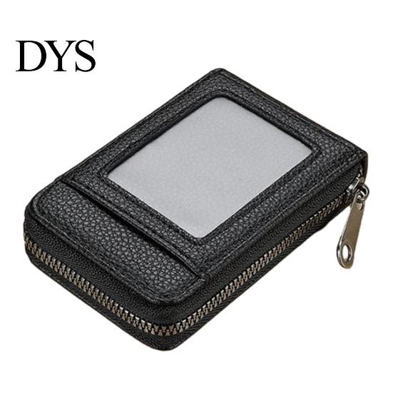 Minimalist Wallet with ID Window Slim Card Wallet, Thin Credit Holder Window, Solid Color Zip Closure Faux Leather Pouch for Cash Cards