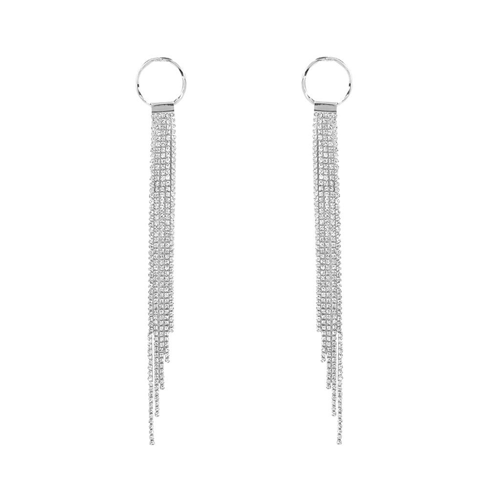 Women Luxury Fashion Glitter Crystal Long Tassel Earrings for Party Weeding