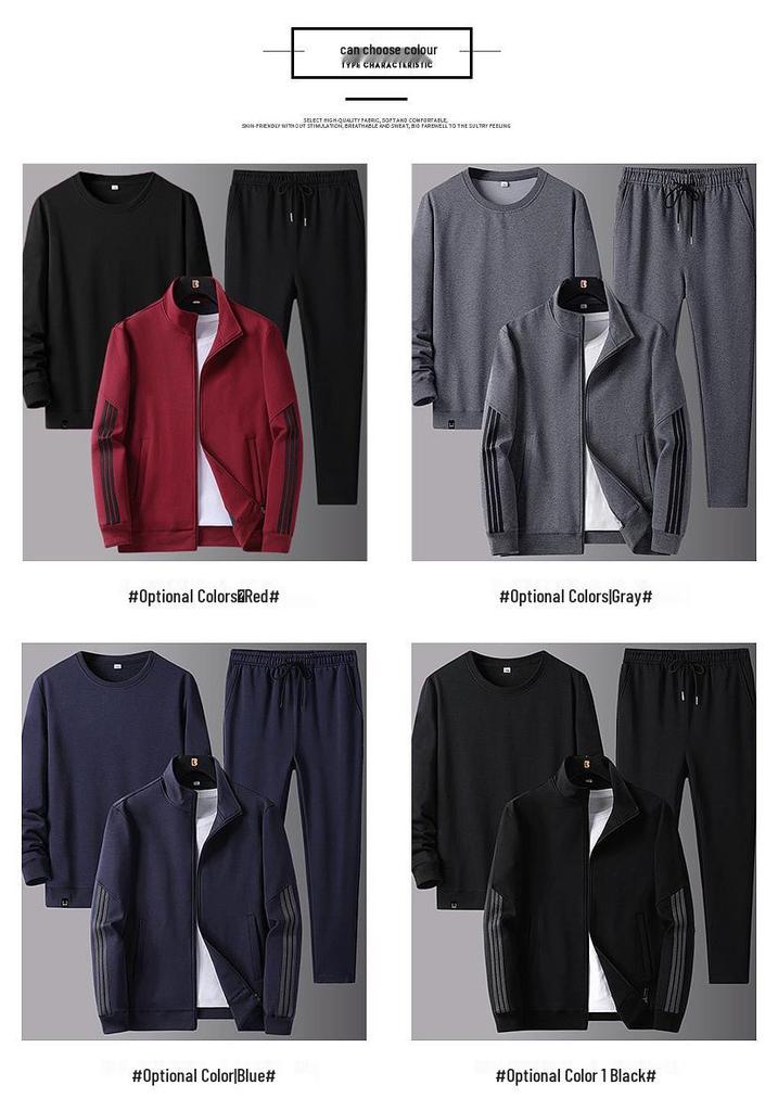 Men's Loose Fit Fleece-Lined Sports Suit - Spring/Autumn Dad's Casual Jacket & Three-Piece Set for Middle-aged & Elderly