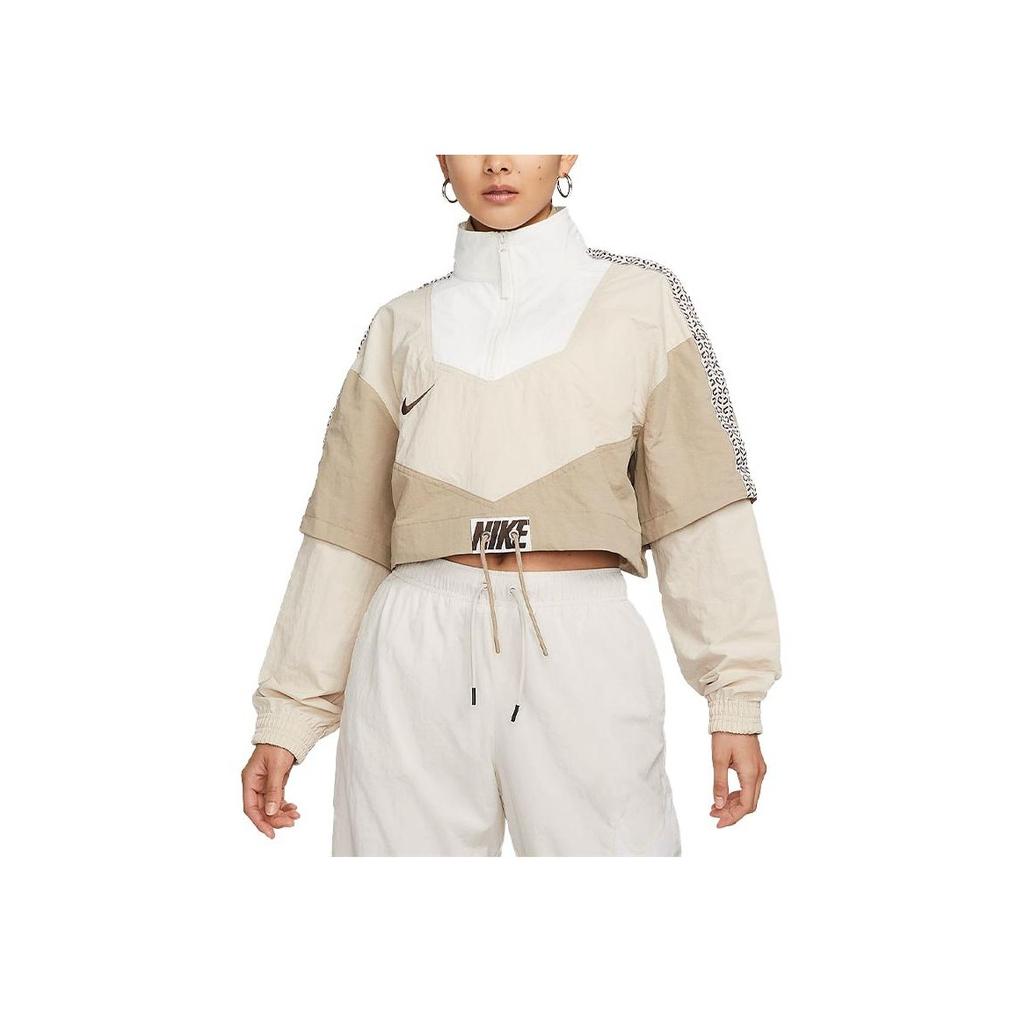 Nike Sportswear Color-Block Pullover Stand Collar Jacket Women Jacket Sand White FB8373-126