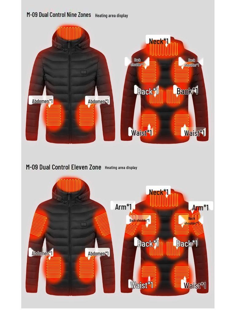Veste en coton chauffante unisexe avec double contrôle intelligent, chauffage 11 zones, technologie portable, grande taille disponible