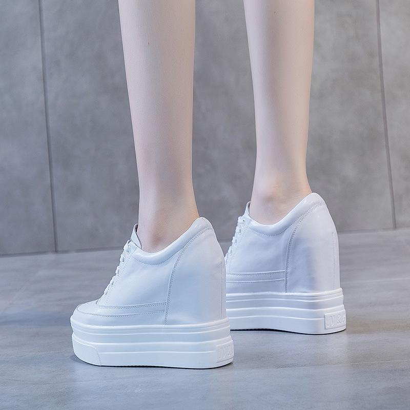 Fashion 11CM Genuine Leather Shoes New Autumn Winter Lace-up High-top Women Sneaker Shoes High Heels Increase Within Wedges Casual Shoes