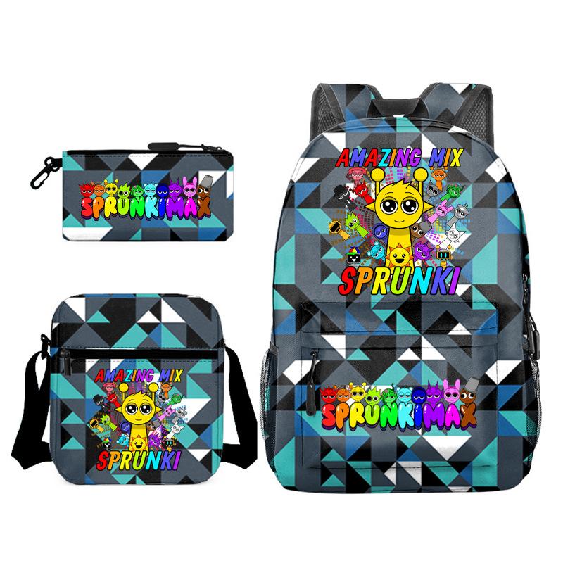 Rhythm Box Cartoon Large Capacity Starry Sky Student School Bag Sprunki Youth Backpack Three-piece Set D