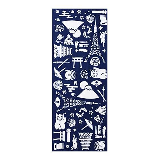 IKS Tenugui Hand Towel, Made in Japan, 34x88cm, 100% Cotton, Unhemmed (NIPPON Navy)