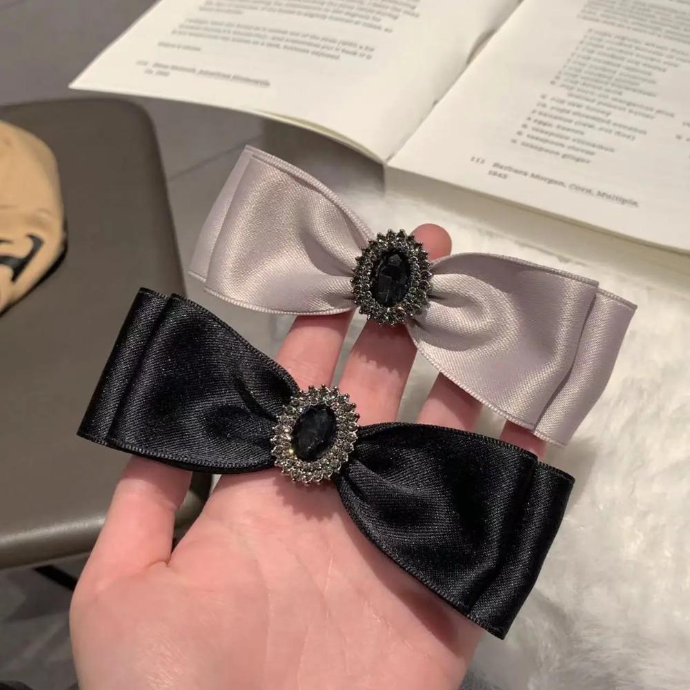 Korean Rhinestone Silk Bow Ponytail Clip for Women Girls Half Tied Ponytail Clip Back of Head Spring Clip Styling Accessories