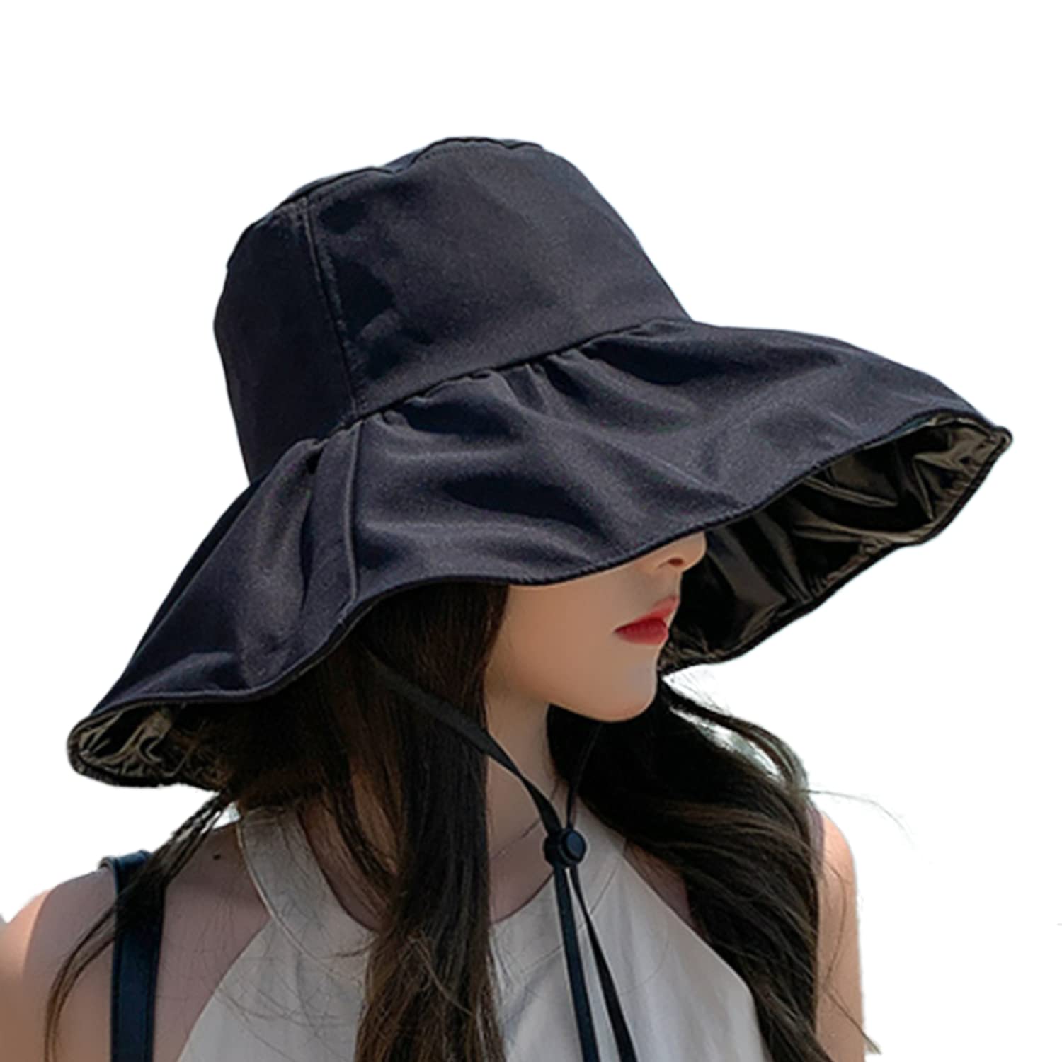 

Шляпа от солнца NOA LINO с широкими полями, складная, с ремешком на подбородке и защитой от УФ-лучей, женская, на проволоке, защита, (черный) чёрный