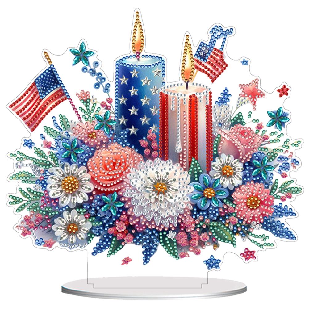 Acrylic Special Shape Independence Day Table Top Diamond Painting Ornament Kits Desktop Diamond Art Kits for Home Office Decor