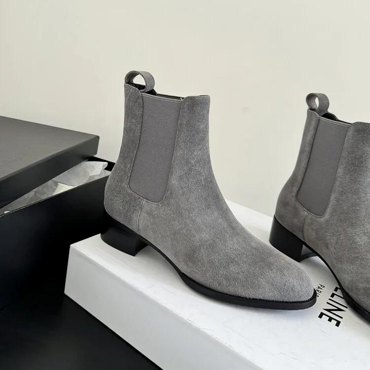 Fashion European American Cow Suede Crazy Horse Combat Casual Boots Women's Retro Fashion Commuting Shopping Chelsea Short Boots 44
