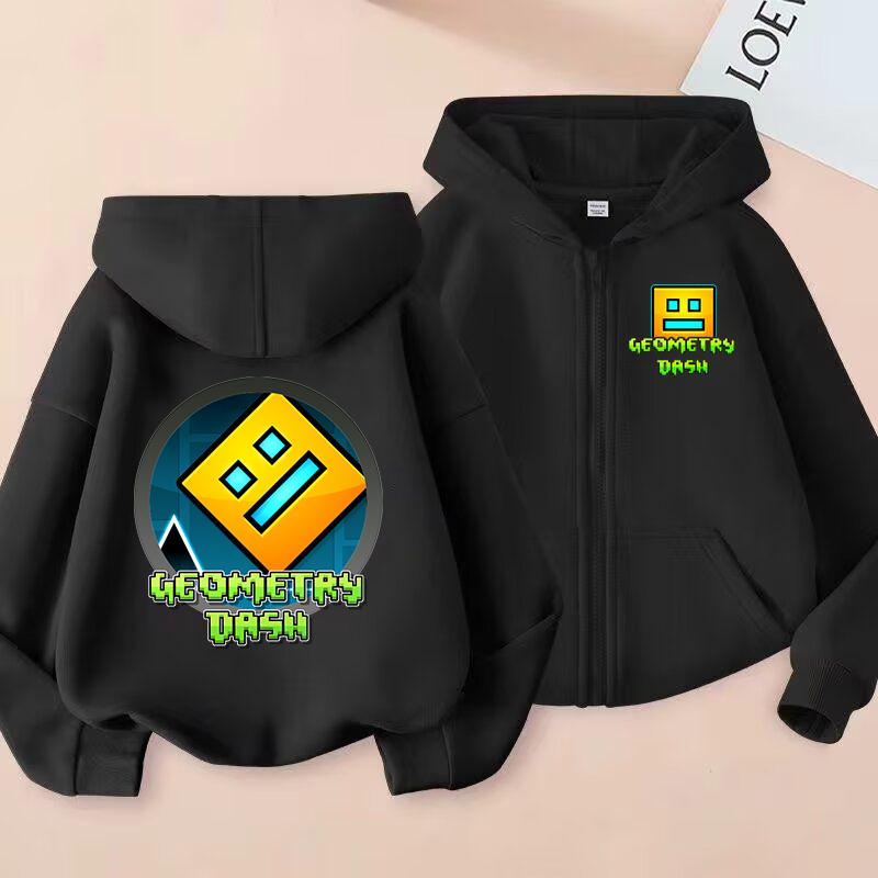 Funny Zip Up Sweatshirts Geometry Dash Hoodie Children Clothes Girls Boys Sweatshirt Zipper Hoody Baby Casual Tops Kids Outfits