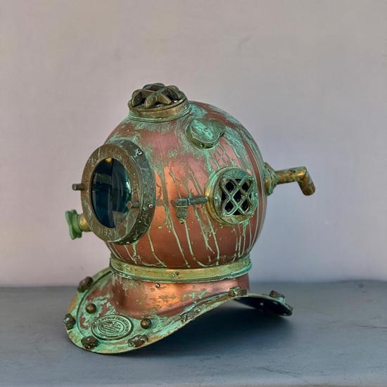 Antique Green Diving Helmet Mark V Style , Nautical Decor  Home Decor