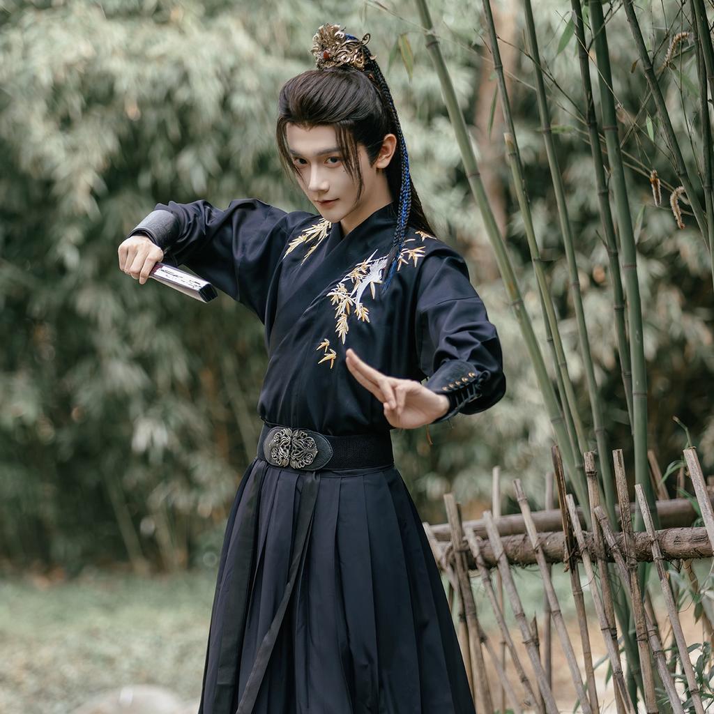 Chinese Song Dynasty Style Hanfu For Men, Martial Arts, Waist-length Embroidery, Daily Suit