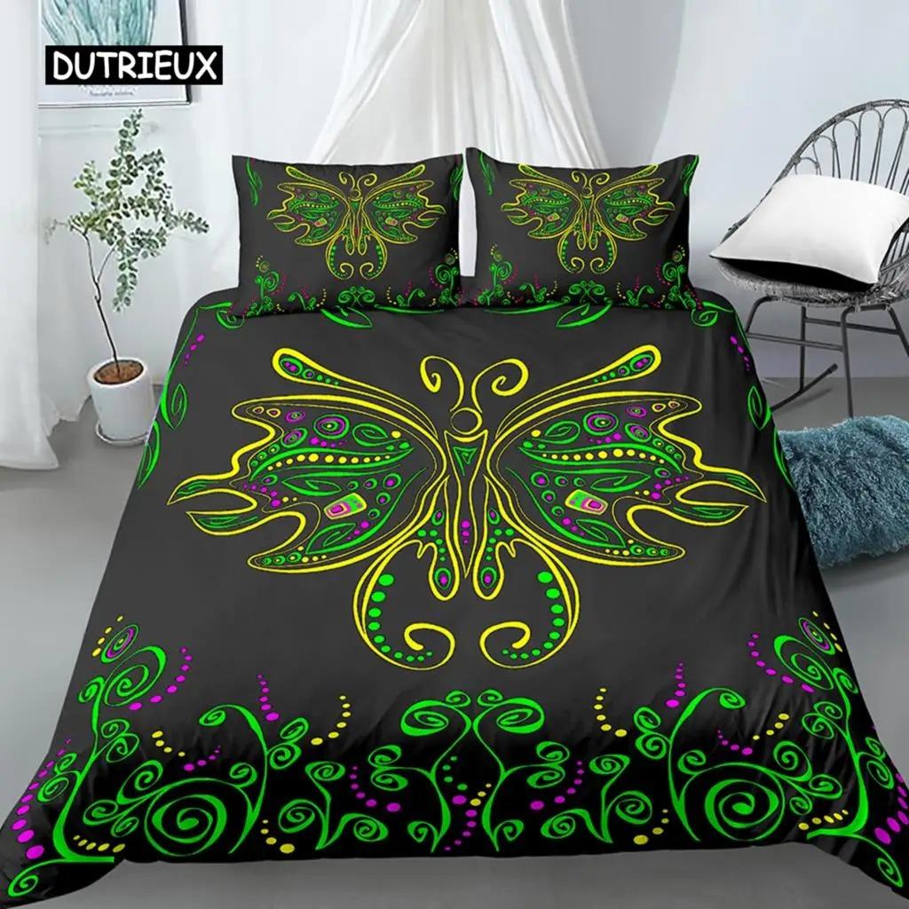 Boho Butterfly Duvet Cover Set Sun and Moon Hippie Soft King Queen Size Bedding Set with Pillow Case 23pcs Soft Quilt Cover