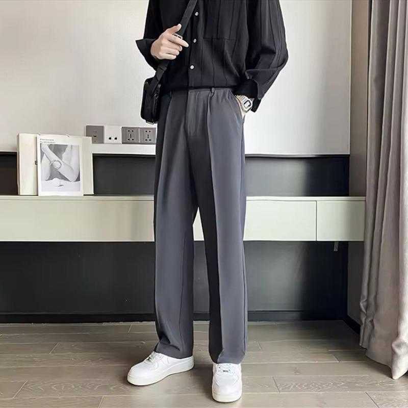 Mens Retro Loose Versatile Casual Straight Long Work Trousers
