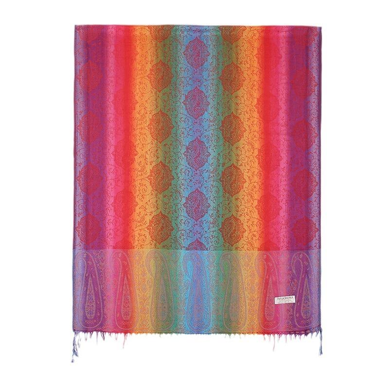 Ethnic Style Color Cashew Embroidery Rainbow Gradual Change Fringed Scarf Long Scarf Travel Photo Shawl Women'S Bag Headscarf