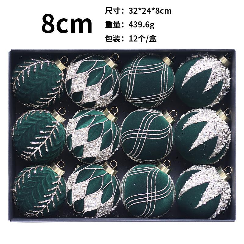 12 Pieces/set, Christmas Decorations, Colored Diamonds, Flocking, Christmas Ball Gift Package, Christmas Tree Pendant, Holiday Decorations